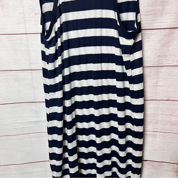 One Clothing Women's Sleeveless Racerback Striped Front Pocket Navy Stripe Dress - Picture 8 of 11